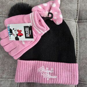 NWT Disney Minnie Mouse Girls Hat and Glove Winter Set